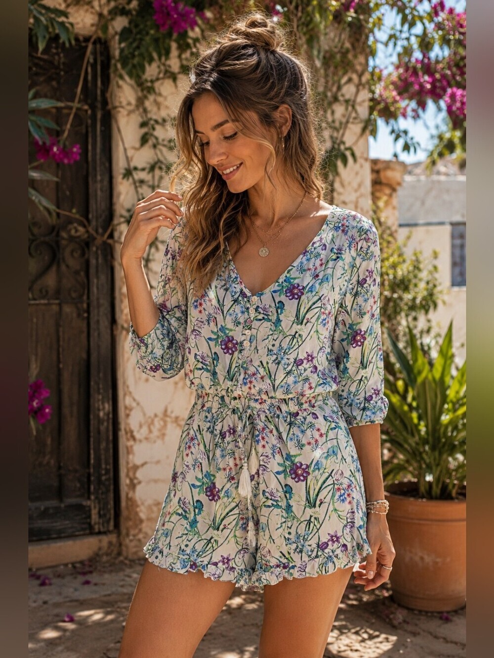 California Gypsy Floral Boho Romper | Fairycore Cottagecore Festival Romper XS